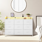 Elegant White Chest of Drawers with LED Light, Power Outlet, and Modern Design