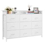Elegant White Chest of Drawers with LED Light, Power Outlet, and Modern Design