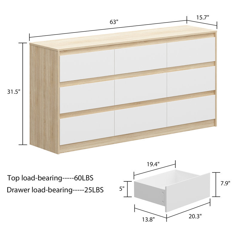 Contemporary Storage Dresser with Natural Wood Frame Accent