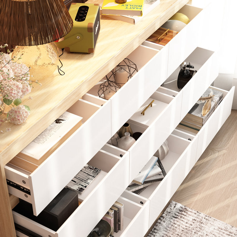 Contemporary Storage Dresser with Natural Wood Frame Accent