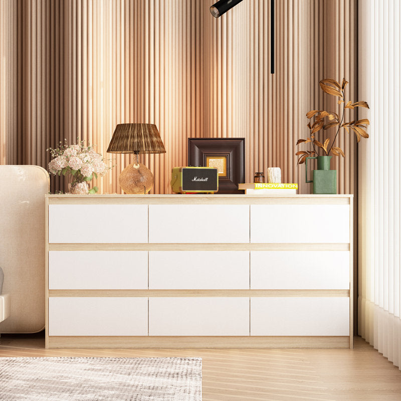 Contemporary Storage Dresser with Natural Wood Frame Accent