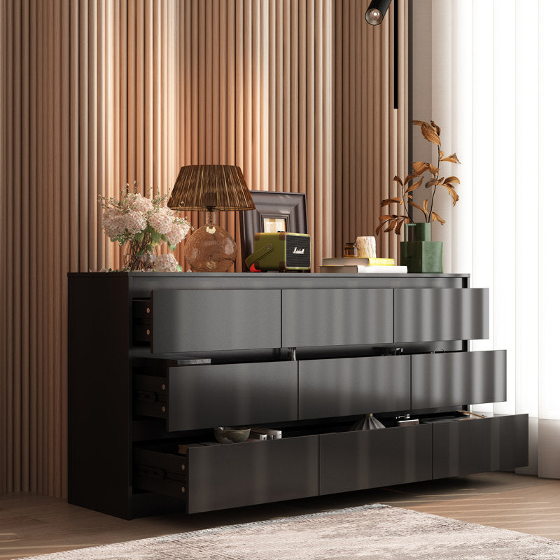 Contemporary Storage Dresser with Natural Wood Frame Accent