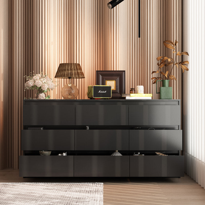 Contemporary Storage Dresser with Natural Wood Frame Accent
