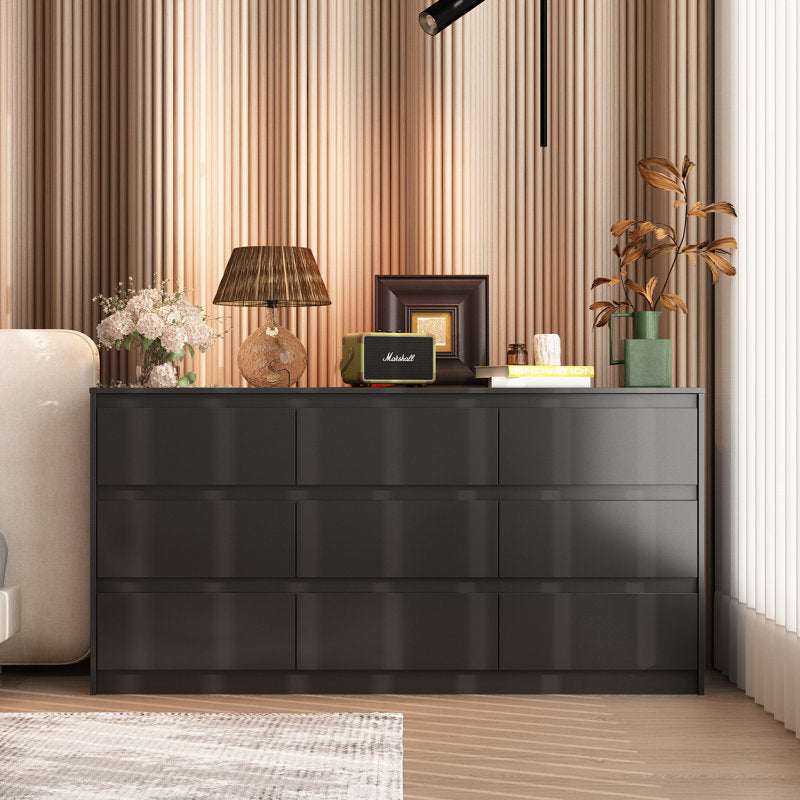 Contemporary Storage Dresser with Natural Wood Frame Accent