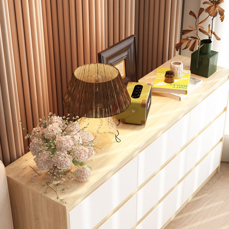 Contemporary Storage Dresser with Natural Wood Frame Accent