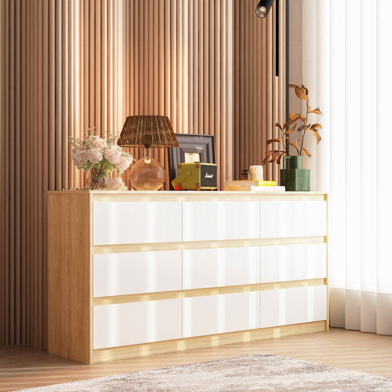 Contemporary Storage Dresser with Natural Wood Frame Accent