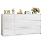 Modern White High Gloss 6-Drawer Dresser with Sleek Handleless Design