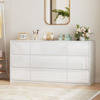 Modern White High Gloss 6-Drawer Dresser with Sleek Handleless Design