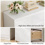 Modern White High Gloss 6-Drawer Dresser with Sleek Handleless Design