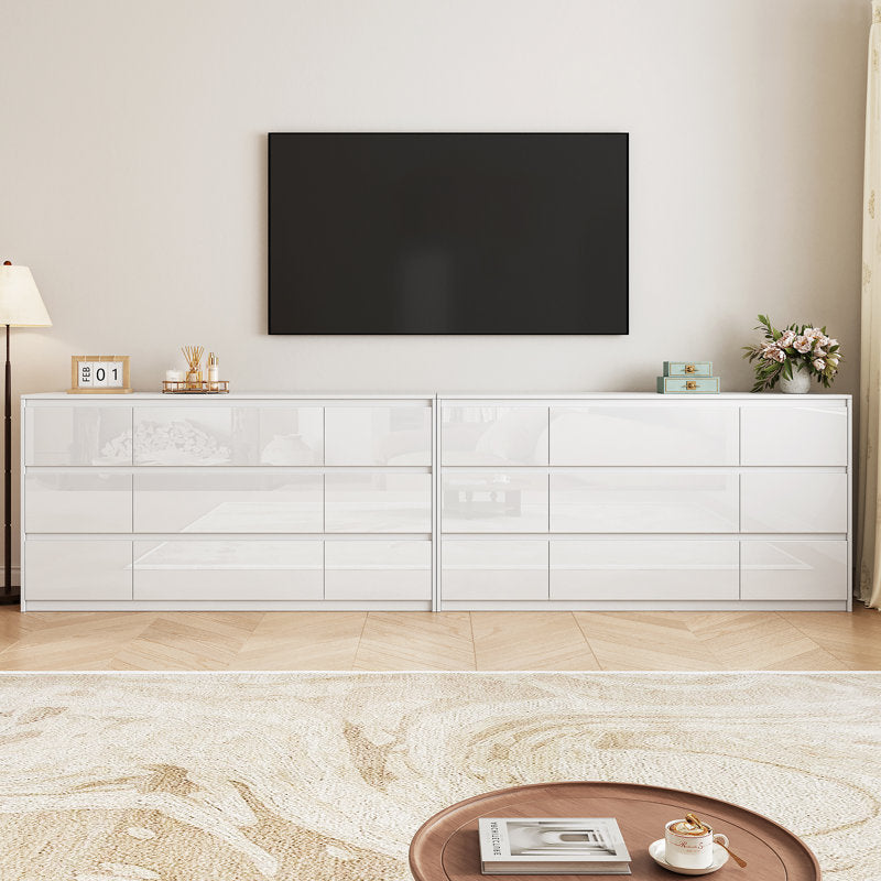 Modern White High Gloss 6-Drawer Dresser with Sleek Handleless Design