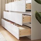 Modern White High Gloss 6-Drawer Dresser with Sleek Handleless Design
