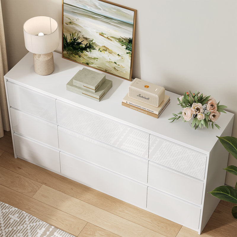Modern White High Gloss 6-Drawer Dresser with Sleek Handleless Design