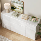 Modern White High Gloss 6-Drawer Dresser with Sleek Handleless Design