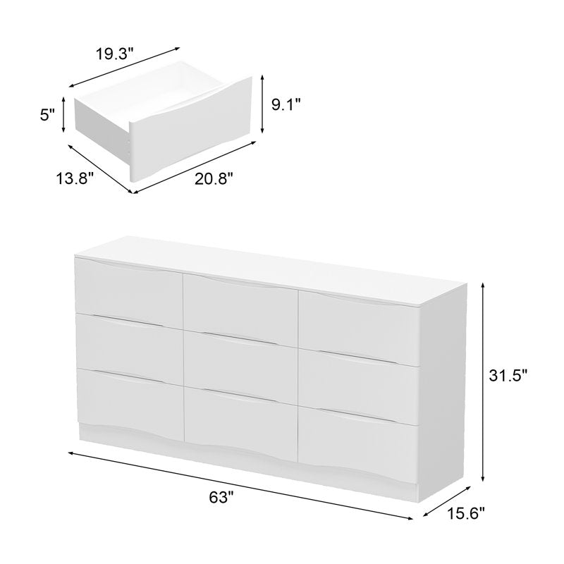 Designer White Storage Cabinet with Wave Pattern Drawers and Clean Modern Look