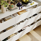 Designer White Storage Cabinet with Wave Pattern Drawers and Clean Modern Look