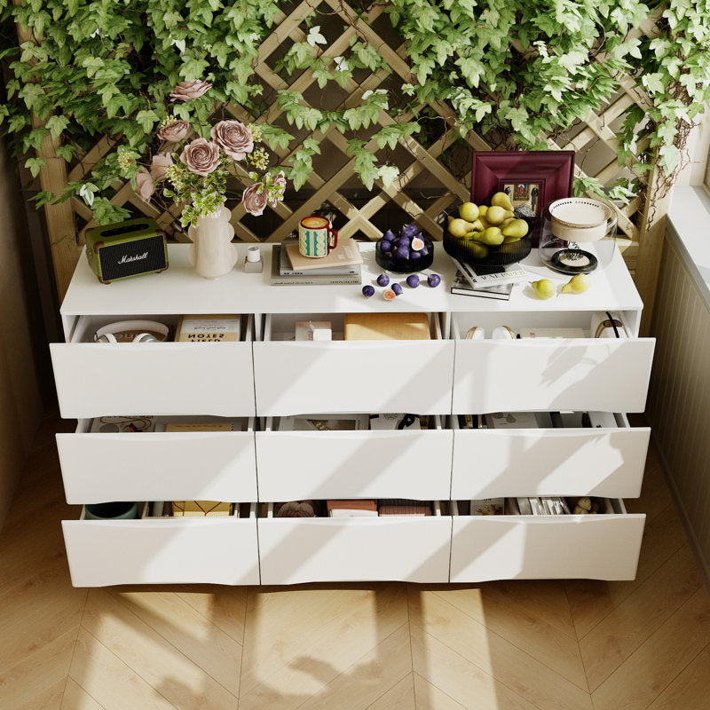 Designer White Storage Cabinet with Wave Pattern Drawers and Clean Modern Look