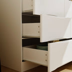 Designer White Storage Cabinet with Wave Pattern Drawers and Clean Modern Look