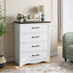 Classic White 4-Drawer Dresser with Wood Top and Metal Handles