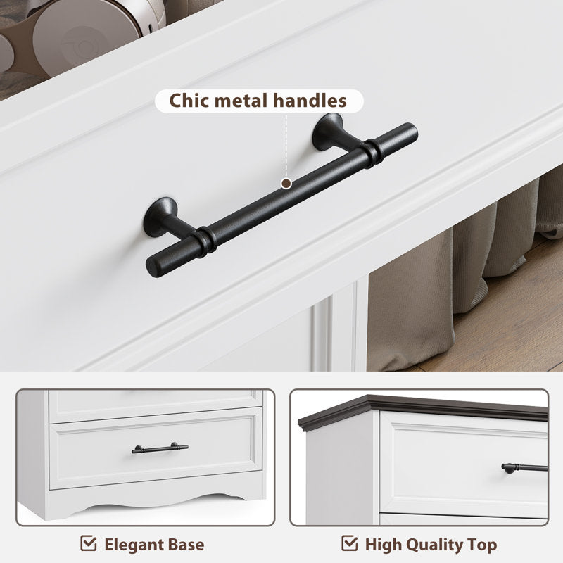 Classic White 4-Drawer Dresser with Wood Top and Metal Handles