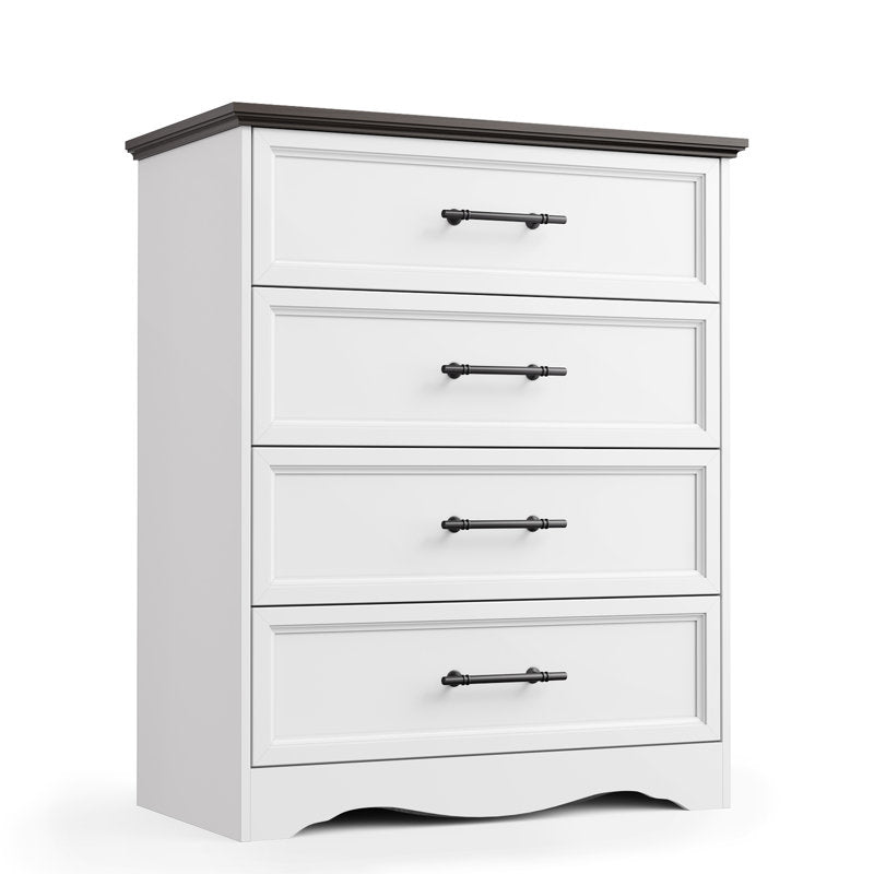 Classic White 4-Drawer Dresser with Wood Top and Metal Handles