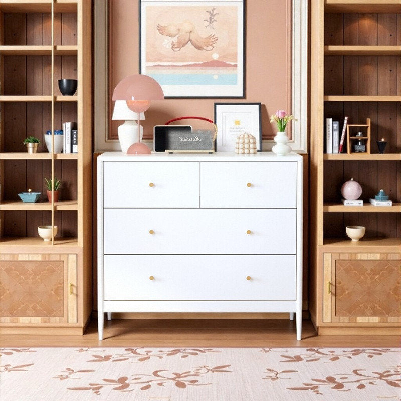 Minimalist White Chest Organizer with 4 Large Drawers for Bedroom or Living Room