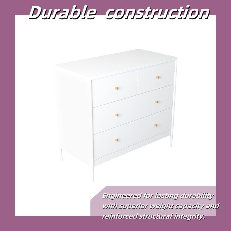 Minimalist White Chest Organizer with 4 Large Drawers for Bedroom or Living Room