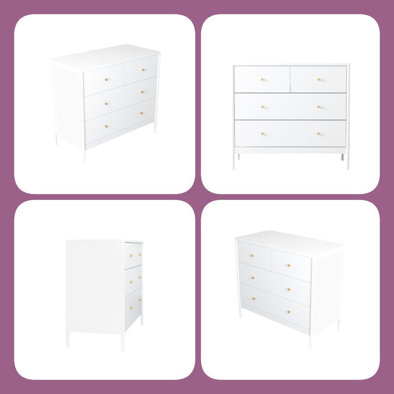 Minimalist White Chest Organizer with 4 Large Drawers for Bedroom or Living Room