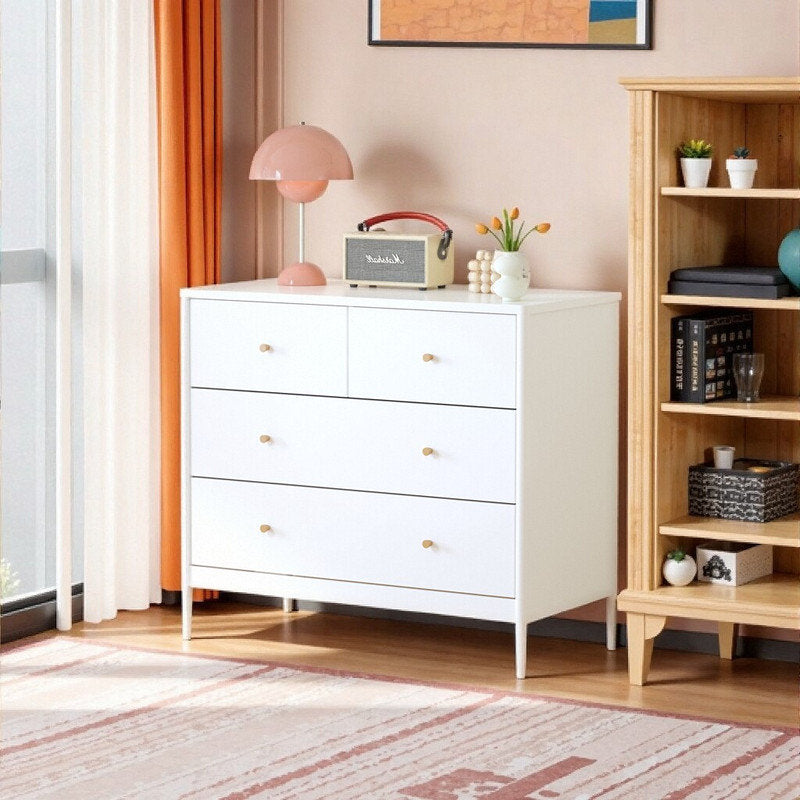 Minimalist White Chest Organizer with 4 Large Drawers for Bedroom or Living Room