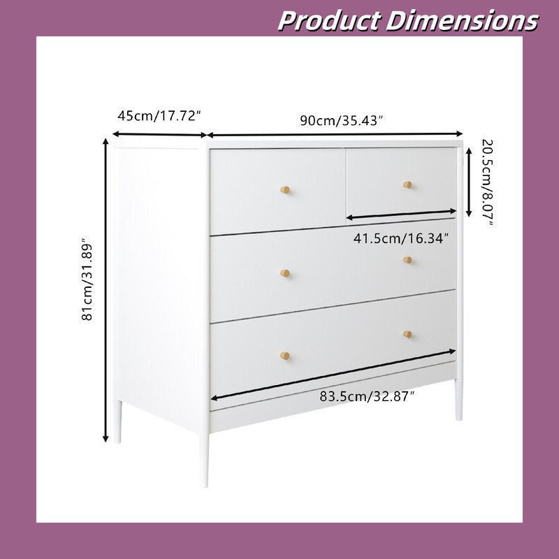Minimalist White Chest Organizer with 4 Large Drawers for Bedroom or Living Room