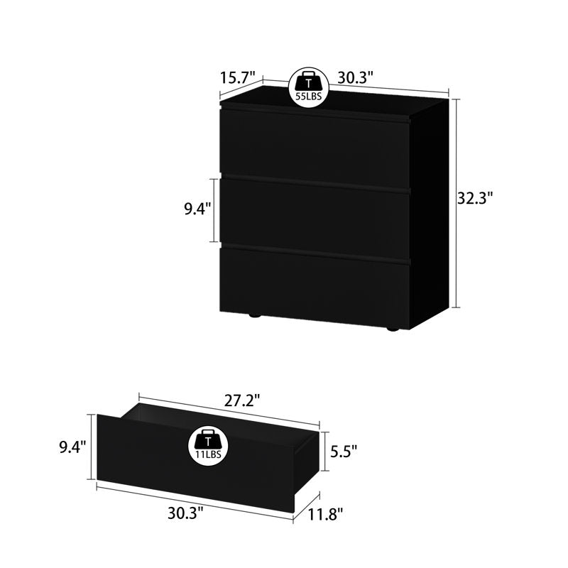 Modern 3-Drawer Dresser with Handle-Free Minimalist Design