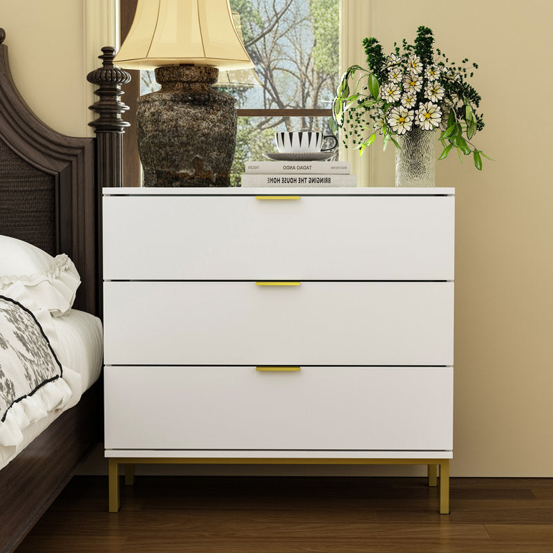 Elegant Bedroom Dresser with Gold Hardware and Elevated Base