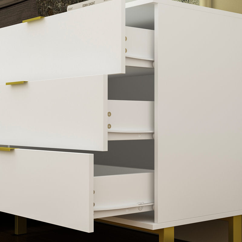 Elegant Bedroom Dresser with Gold Hardware and Elevated Base