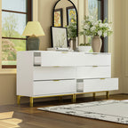 Elegant Bedroom Dresser with Gold Hardware and Elevated Base