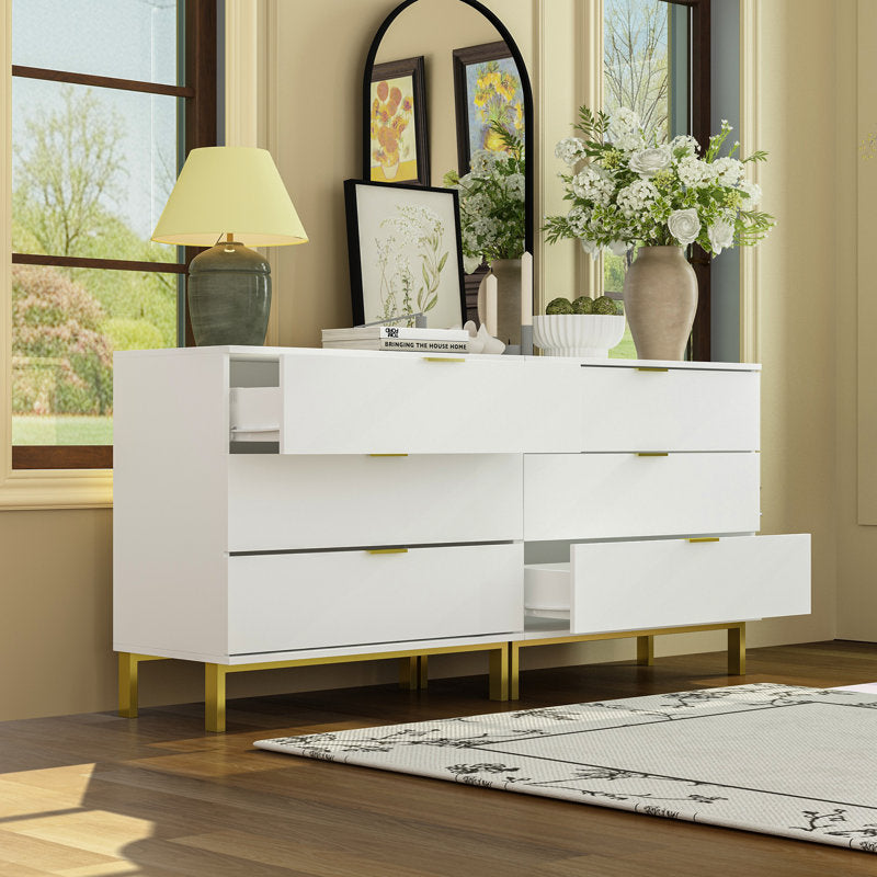 Elegant Bedroom Dresser with Gold Hardware and Elevated Base