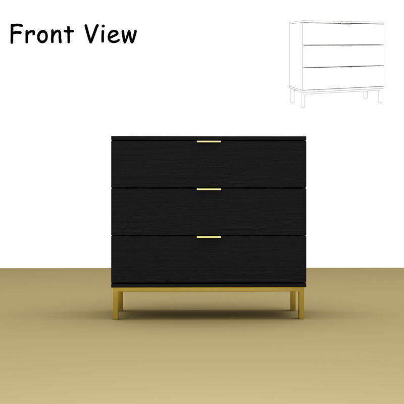 Elegant Bedroom Dresser with Gold Hardware and Elevated Base