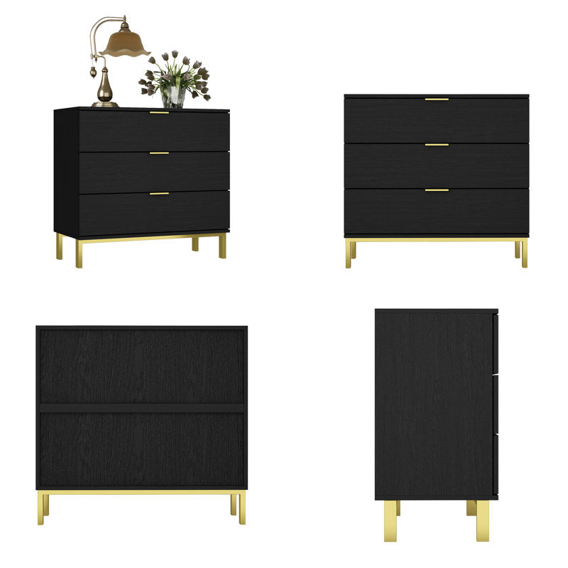 Elegant Bedroom Dresser with Gold Hardware and Elevated Base