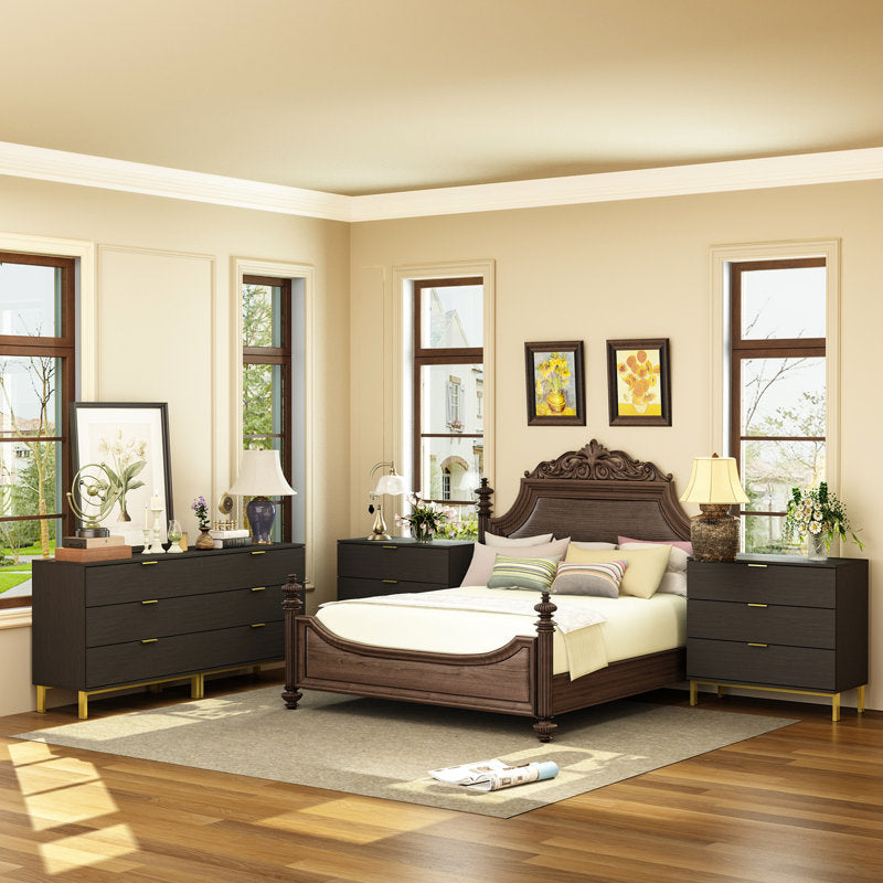 Elegant Bedroom Dresser with Gold Hardware and Elevated Base