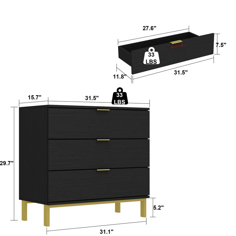 Elegant Bedroom Dresser with Gold Hardware and Elevated Base