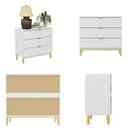Elegant Bedroom Dresser with Gold Hardware and Elevated Base
