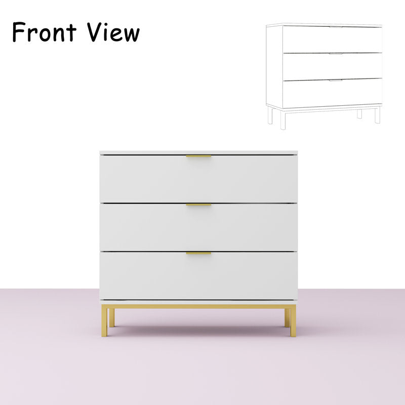 Elegant Bedroom Dresser with Gold Hardware and Elevated Base