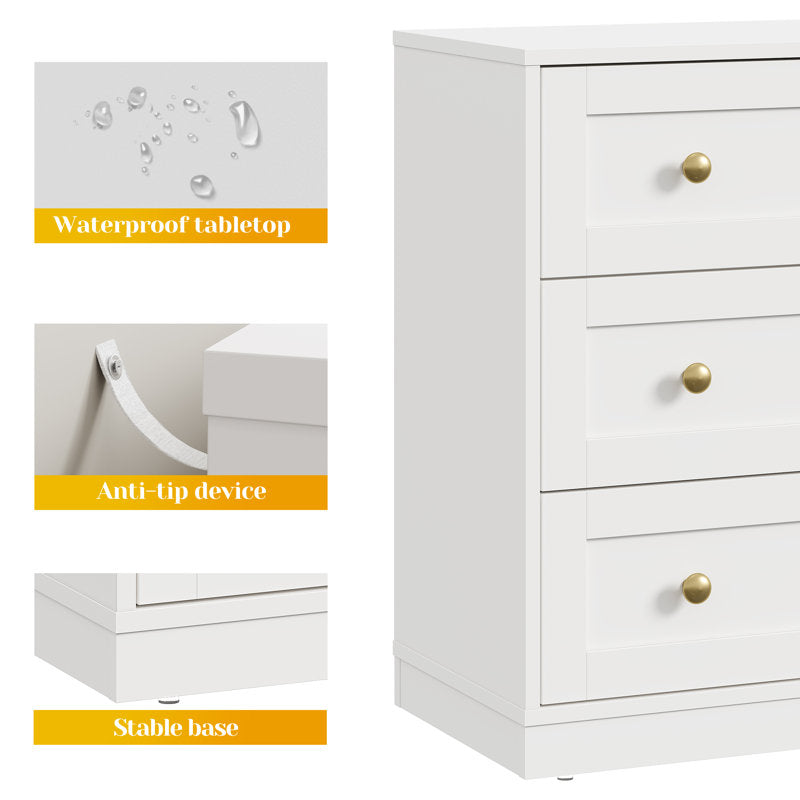 Classic Storage Cabinet with 3 Drawers and Premium Gold Accents