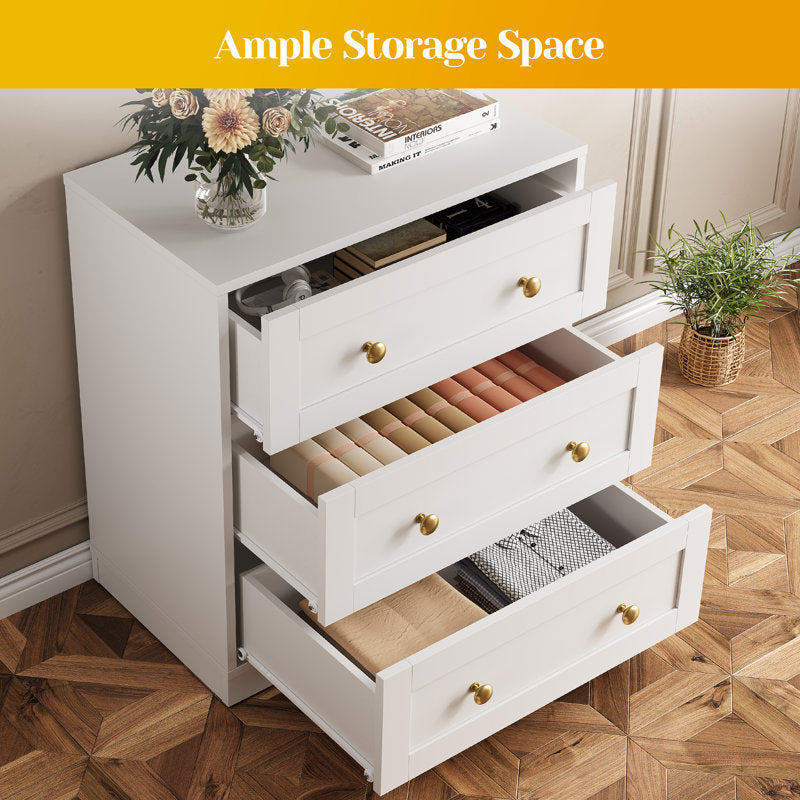 Classic Storage Cabinet with 3 Drawers and Premium Gold Accents