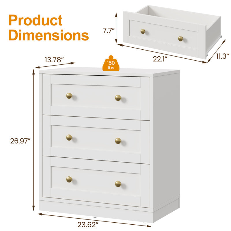 Classic Storage Cabinet with 3 Drawers and Premium Gold Accents