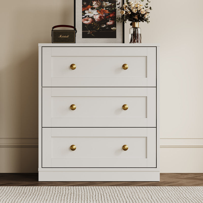 Classic Storage Cabinet with 3 Drawers and Premium Gold Accents