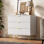 Stylish Bedroom Dresser with Gold Handles and Decorative Fluted Panels