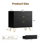 Stylish Bedroom Dresser with Gold Handles and Decorative Fluted Panels