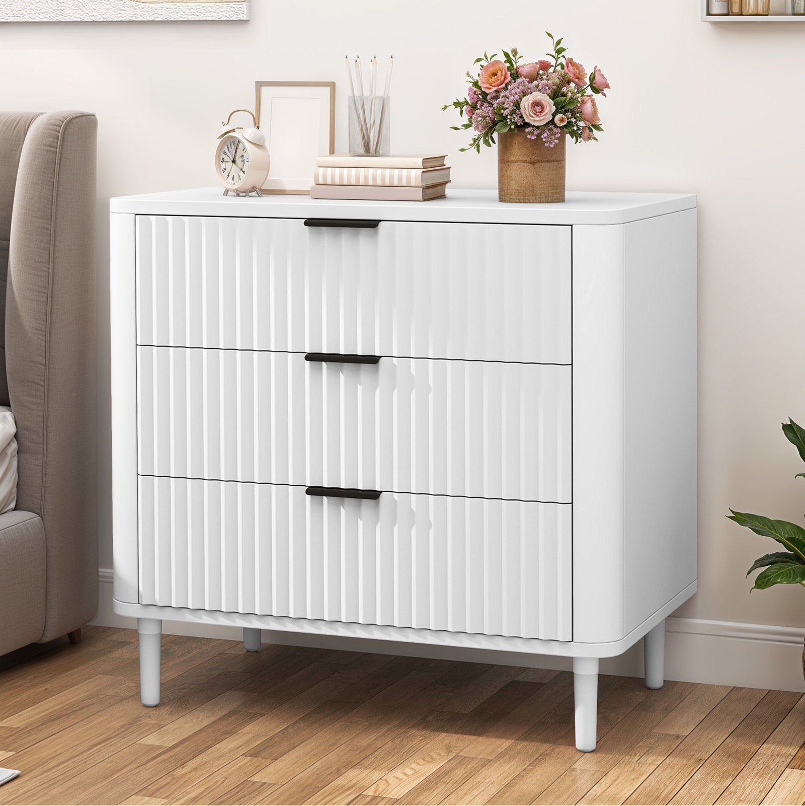 Minimalist Storage Dresser with Fluted Front and Sturdy Legs
