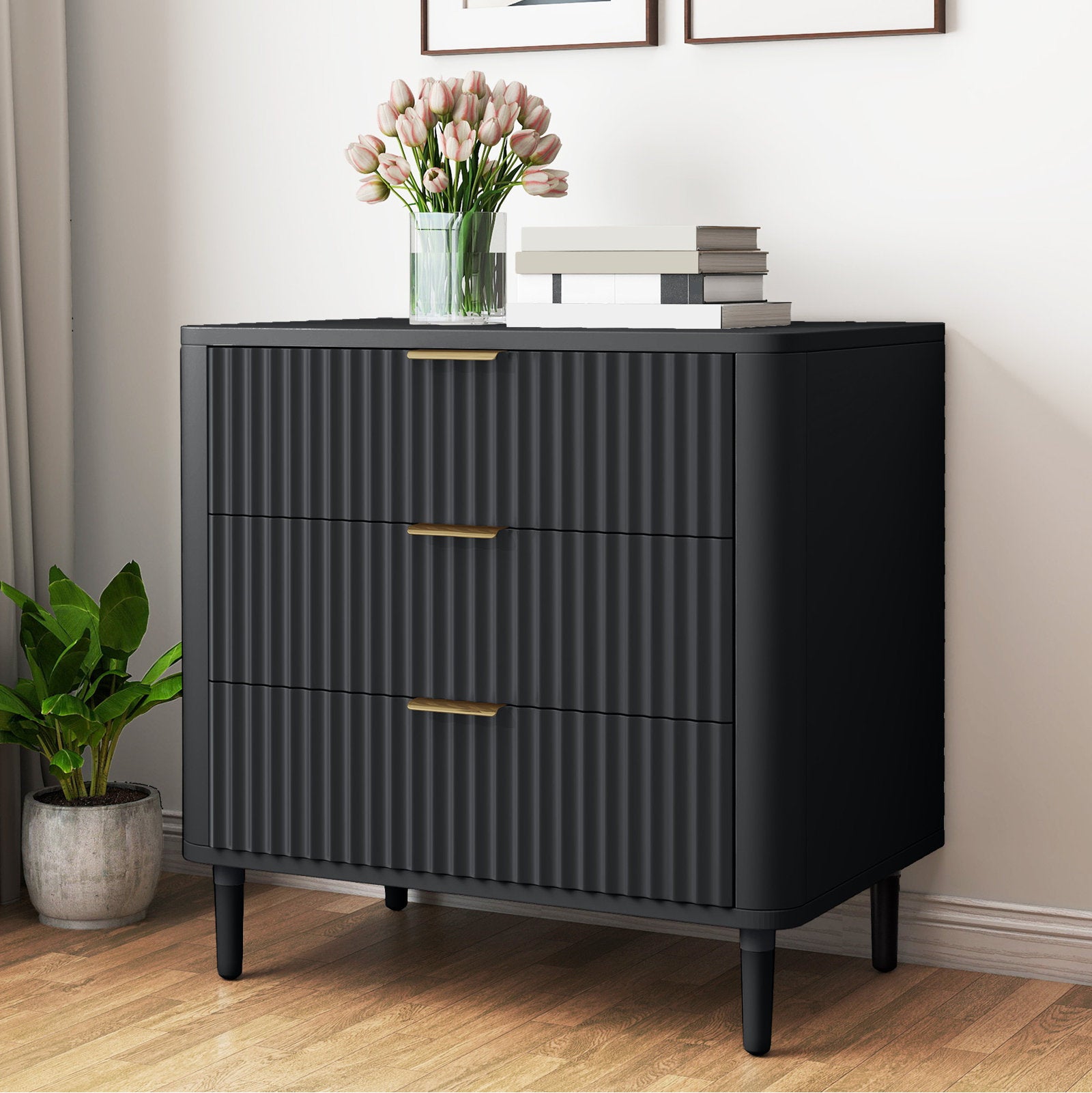 Minimalist Storage Dresser with Fluted Front and Sturdy Legs