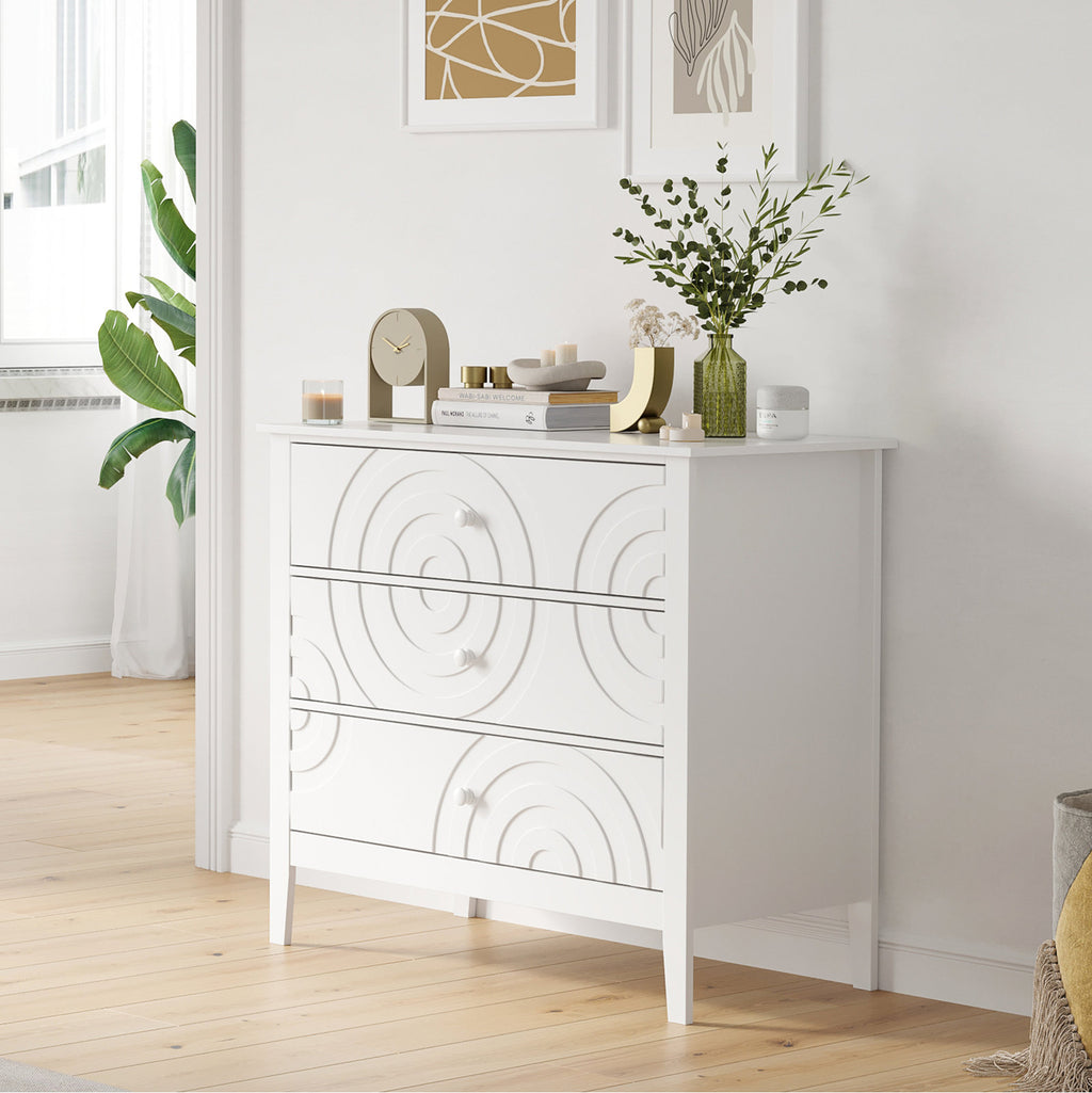 Stylish Bedroom Dresser with Embossed Circle Pattern and Sleek Frame