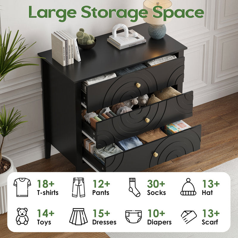 Stylish Bedroom Dresser with Embossed Circle Pattern and Sleek Frame